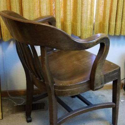 LOT #523: Vintage Brown Wooden Office Chair Mid Century Modern #2