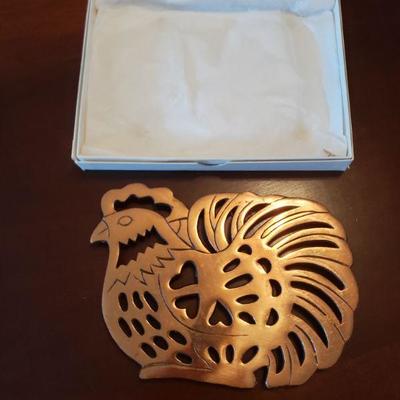Lot 545: Vintage Copper Rooster Trivet 