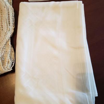 Lot 565:  Handmade Lace Tablecloth & 1 white Vintage Tablecloth, Napkins