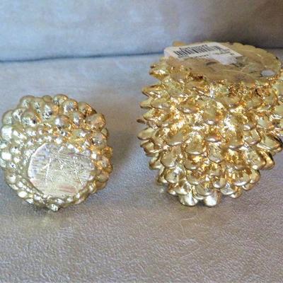 fortunoff Gold Pine Cone Candle holder set Vintage