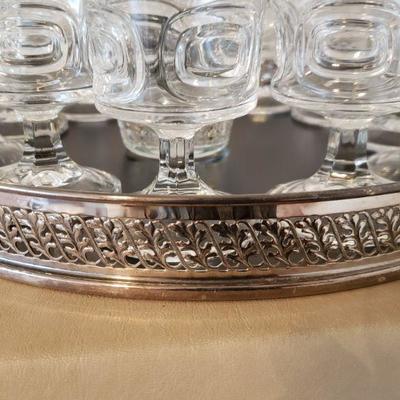 Lot 571: Mid Century (2) Bar Trays, Pitcher and Glassware 