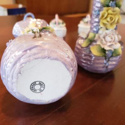 Lot 574: (2) German Vases (3) Little Flower Trinket Boxes