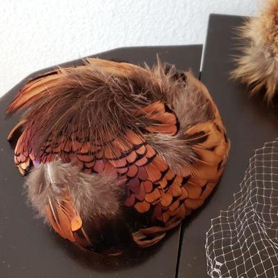 Lot 584: Vintage Fur, Rhinestone, Feather, Ect. HATS and Hat Pin