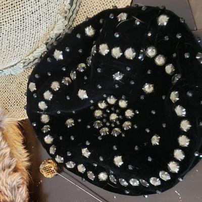 Lot 584: Vintage Fur, Rhinestone, Feather, Ect. HATS and Hat Pin