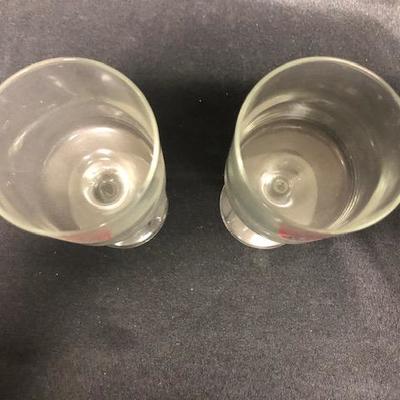 Pair of Water Glasses Wine Goblets Blue Stars in Red Circle Logo