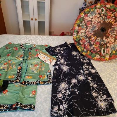 Lot 624: Asian Clothing & Child's Umbrella 