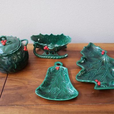 Lot 629: Mid Century Lefton Holly Christmas Set
