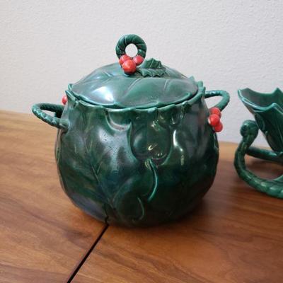 Lot 629: Mid Century Lefton Holly Christmas Set