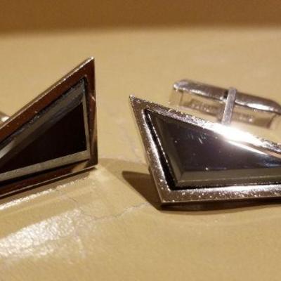 LOT #644: Vintage Mid Century Modern Sterling 925 Cufflink Set w/ Black Onyx Stones