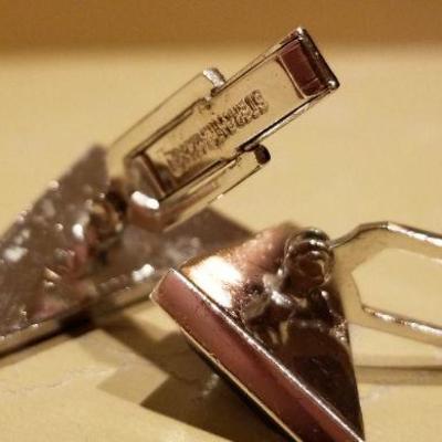 LOT #644: Vintage Mid Century Modern Sterling 925 Cufflink Set w/ Black Onyx Stones