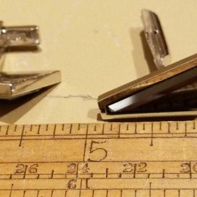 LOT #644: Vintage Mid Century Modern Sterling 925 Cufflink Set w/ Black Onyx Stones