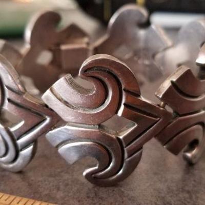 LOT #658: Vintage TAXCO 7" Signed RANCHO ALEGRE Sterling Silver Bracelet