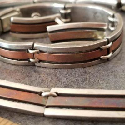 LOT #661: Women's Vintage TAXCO 3-Piece Matching Sterling Silver and Copper Dress Set 