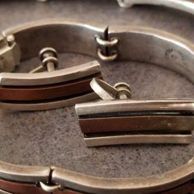 LOT #661: Women's Vintage TAXCO 3-Piece Matching Sterling Silver and Copper Dress Set 