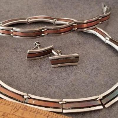 LOT #661: Women's Vintage TAXCO 3-Piece Matching Sterling Silver and Copper Dress Set 