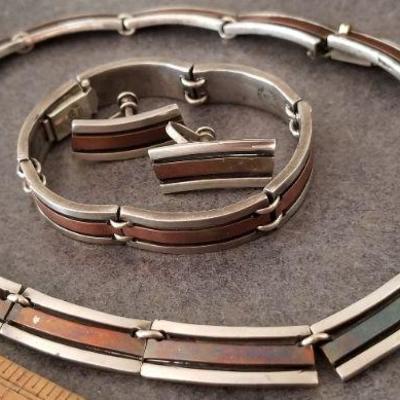 LOT #661: Women's Vintage TAXCO 3-Piece Matching Sterling Silver and Copper Dress Set 