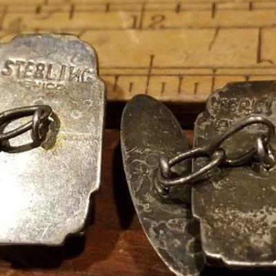 LOT #677: Vintage Sterling Silver 925 Dress Cufflinks w/ Black Stones