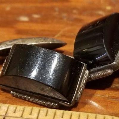 LOT #677: Vintage Sterling Silver 925 Dress Cufflinks w/ Black Stones