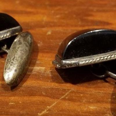 LOT #677: Vintage Sterling Silver 925 Dress Cufflinks w/ Black Stones