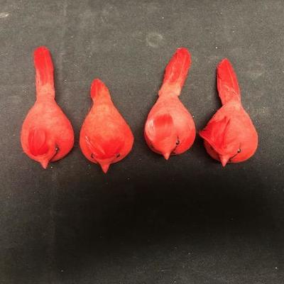 4 Red Feather Cardinal Birds