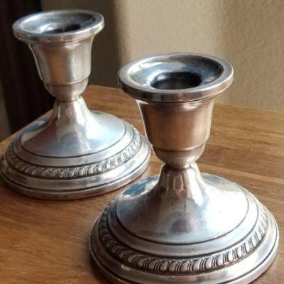 LOT #694: Vintage Weighted Sterling Silver Candle Holders