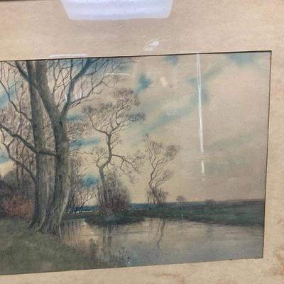 Vintage Framed Watercolor Etching Art 