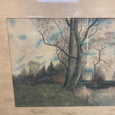 Vintage Framed Watercolor Etching Art 