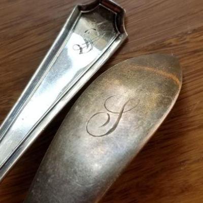 LOT #696: Two Vintage Monogrammed  Sterling Silver Gravy Spoons