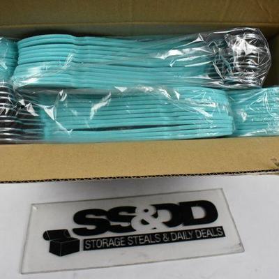 50 Non-Slip Velvet Hangers, Turquoise. Ultra Thin 360 Swivel Hook, Durable - New