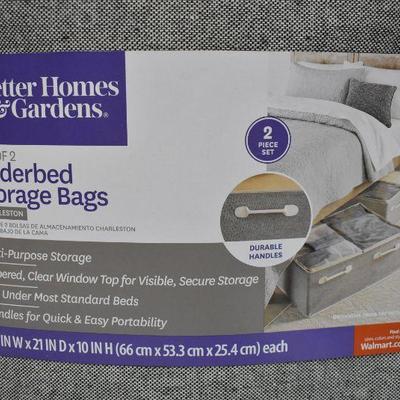 BH&G Charleston Collection Underbed Storage Bags with Gray Handles - New