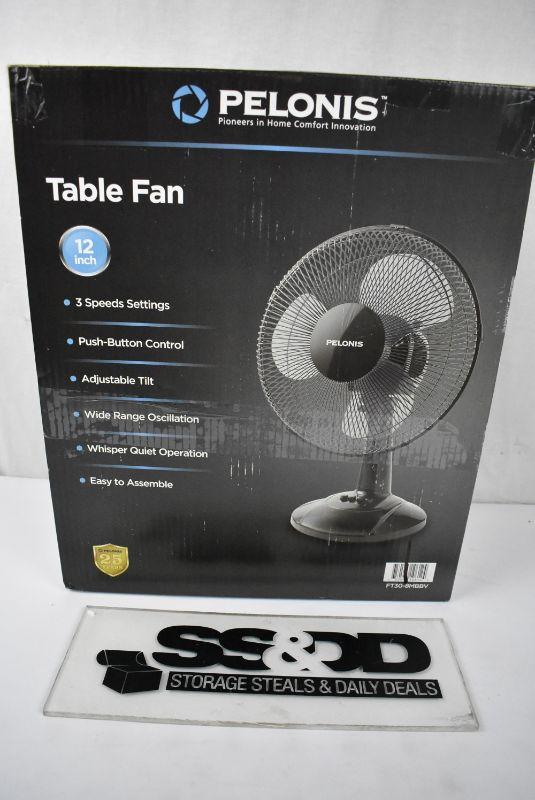 Pelonis 12" 3Speed Oscillating Table Fan, Model FT308MBBV, Black New