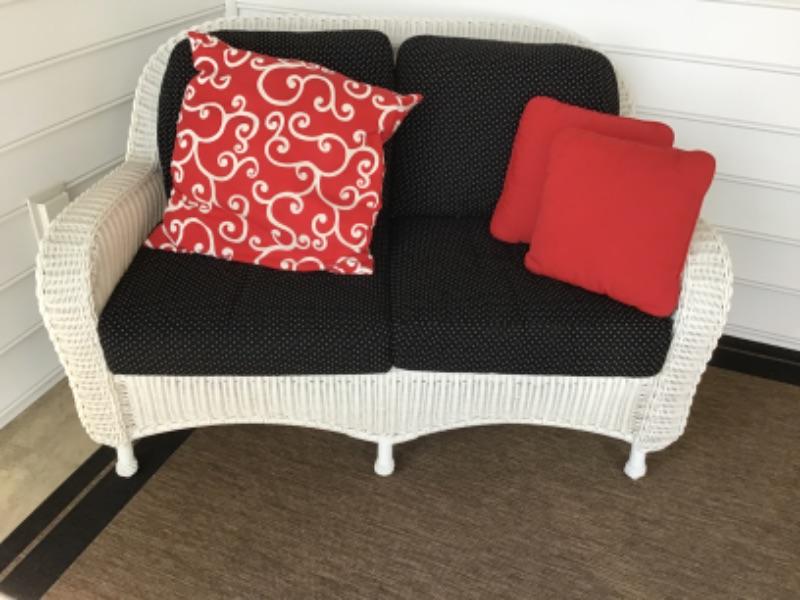 LOT 783 White Wicker Loveseat with Cushions