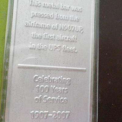 " 1907 Metal Bar from the airframe of N907UP 1st Airship of the UPS Fleet".