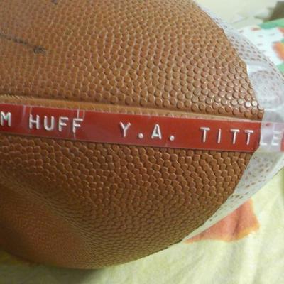" Signed Pro-football Ball Y.A. Tittle, Sam Huff, Kyle Rote, Joe Morrison."