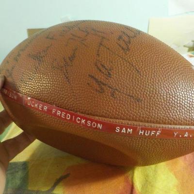 " Signed Pro-football Ball Y.A. Tittle, Sam Huff, Kyle Rote, Joe Morrison."
