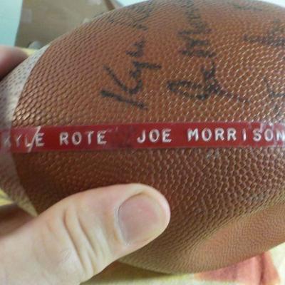 " Signed Pro-football Ball Y.A. Tittle, Sam Huff, Kyle Rote, Joe Morrison."