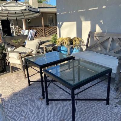 VINTAGE RESTORATION HARDWARE OUTDOOR TABLE black with glass top