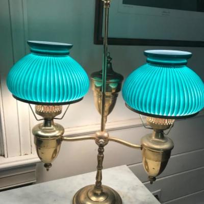 LOT #408 Antique Brass Student Lamp 