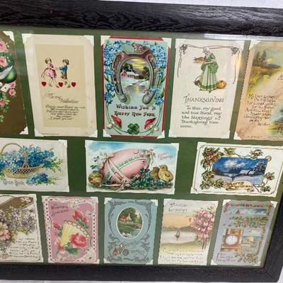 LOT # 421 Victorian Holiday Framed Post Cards 