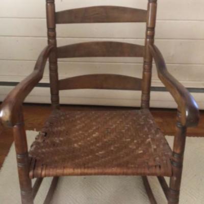 LOT #422 Antique New England Caned Seat Rocking Chair 