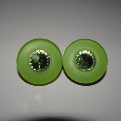 Lime Green Rhinestone, Lucite? Clip Earrings, MCM, Christmas Earrings
