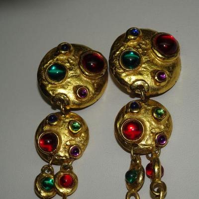 Amazing Gold Tone 1980's Dangle Earrings, Madonna Style, Halloween Costume Accent 