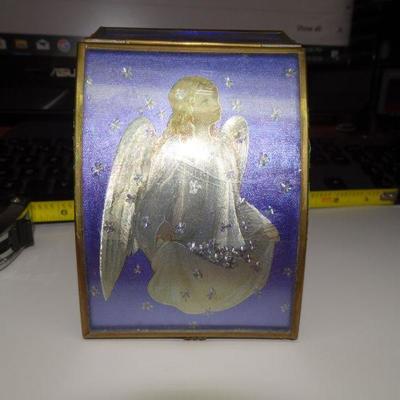 Vintage Brass & Glass Victorian Angel Jewelry Box, Ring Box, Trinket Box 
