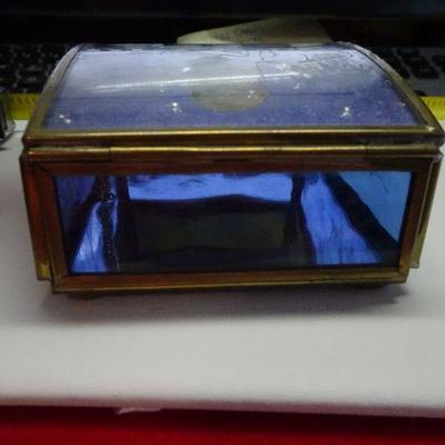 Vintage Brass & Glass Victorian Angel Jewelry Box, Ring Box, Trinket Box 