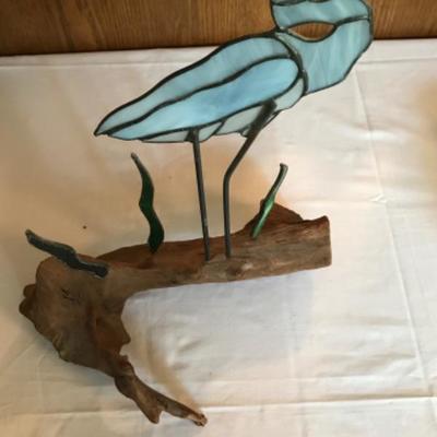 Lot #111 Stained Glass Style Heron on Driftwood 