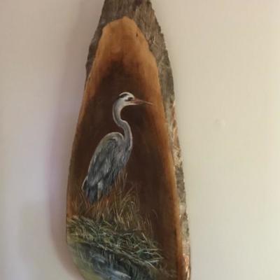 Lot #112 Fran Martin Dixon Signed Great Blue Heron Painting On Wood