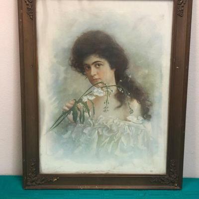 Victorian Woman with Flowers Framed Art