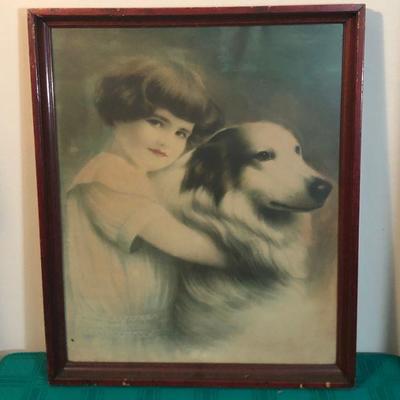 Vintage Photo Art of Girl With Dog