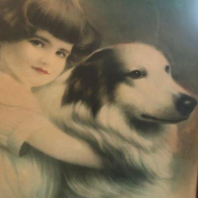 Vintage Photo Art of Girl With Dog