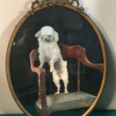 Small Dog in Chair Oval Framed Print